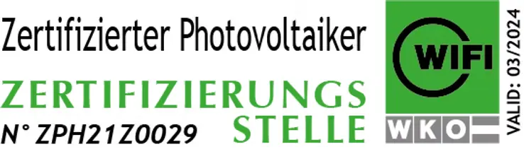 Zertifizierter Photovoltaiker – WIFI-Zertifizierungsstelle der WKO, Zertifikat Nr. ZPH21Z0029